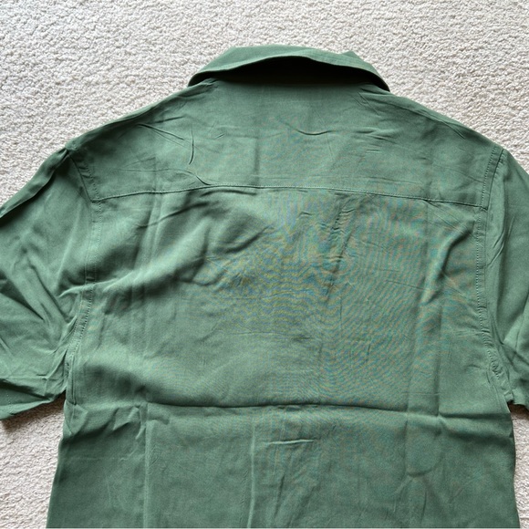 Pop Man Men's Short Sleeve Button Up Shirt Olive Green Collared Soft Viscose S - Picture 7 of 7